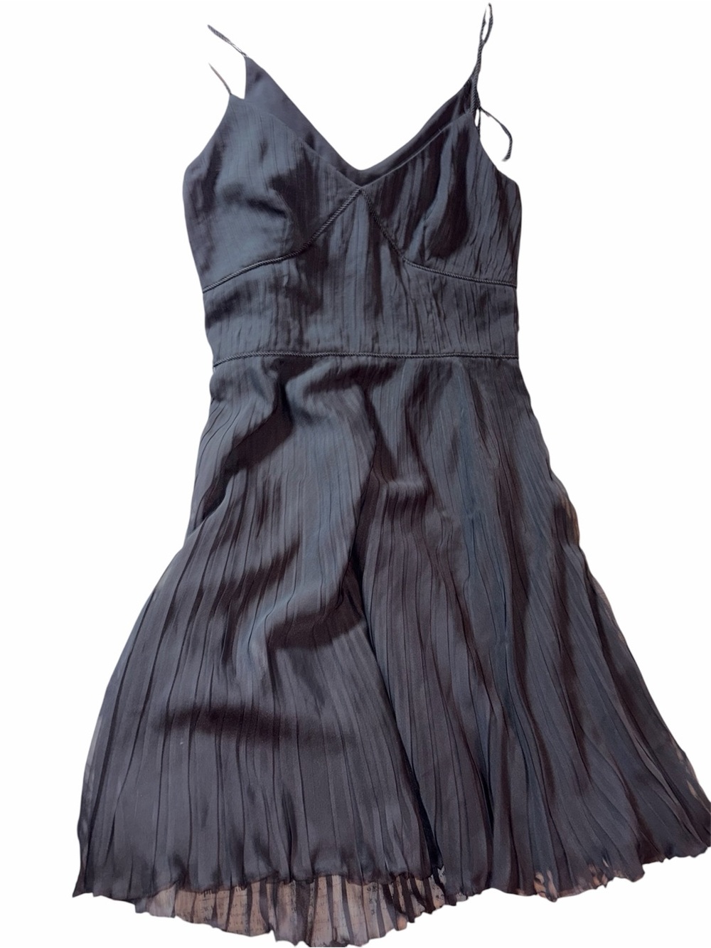 LOFT Black Pleated Midi Slip Dress with Spaghetti Straps